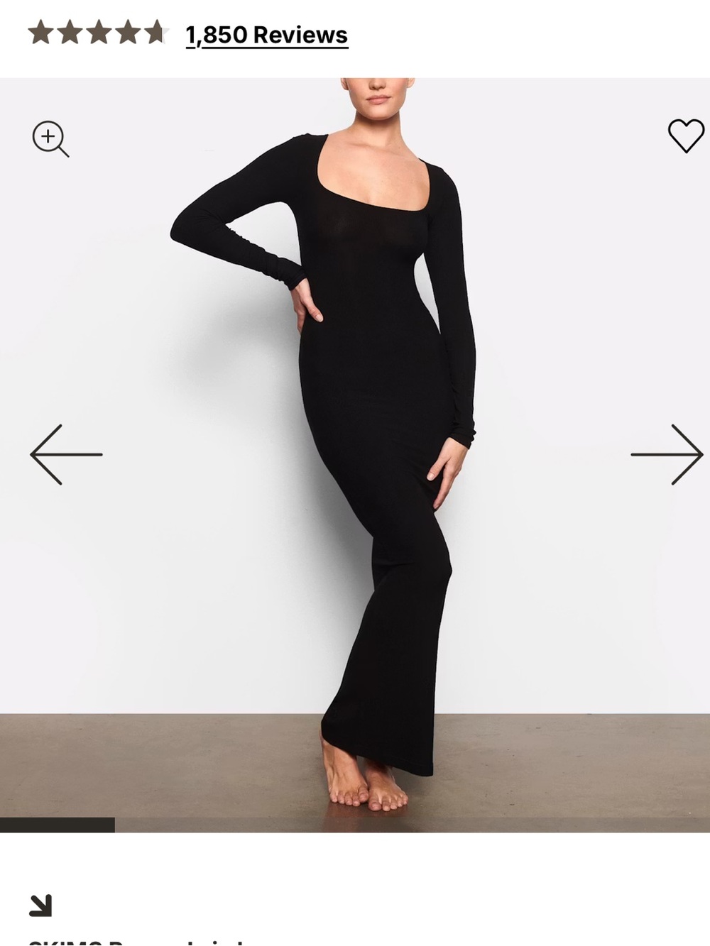 SKIMS Black Long Sleeve Maxi Dress with Scoop Neck